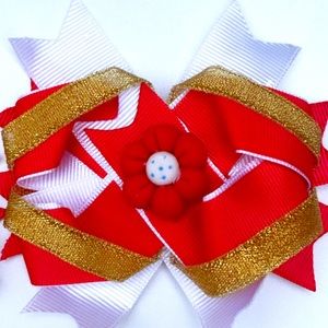 Pair Bows for Girl elegante bows red withe and gold Hair accessories 2 Bows